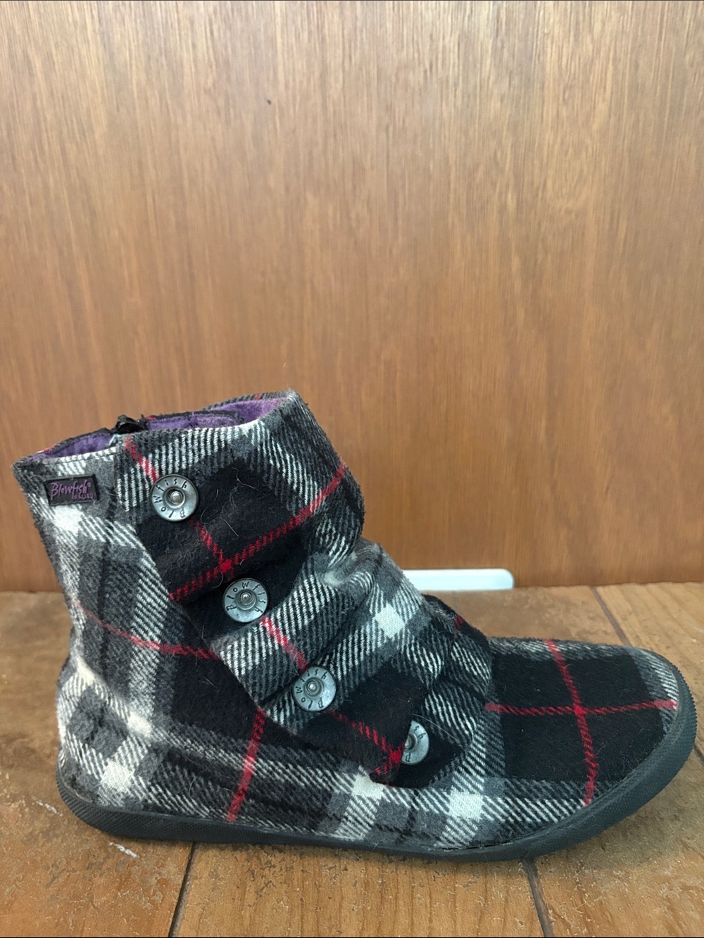 Blowfish Black Gray Plaid Ankle Booties - Picture 2 of 5